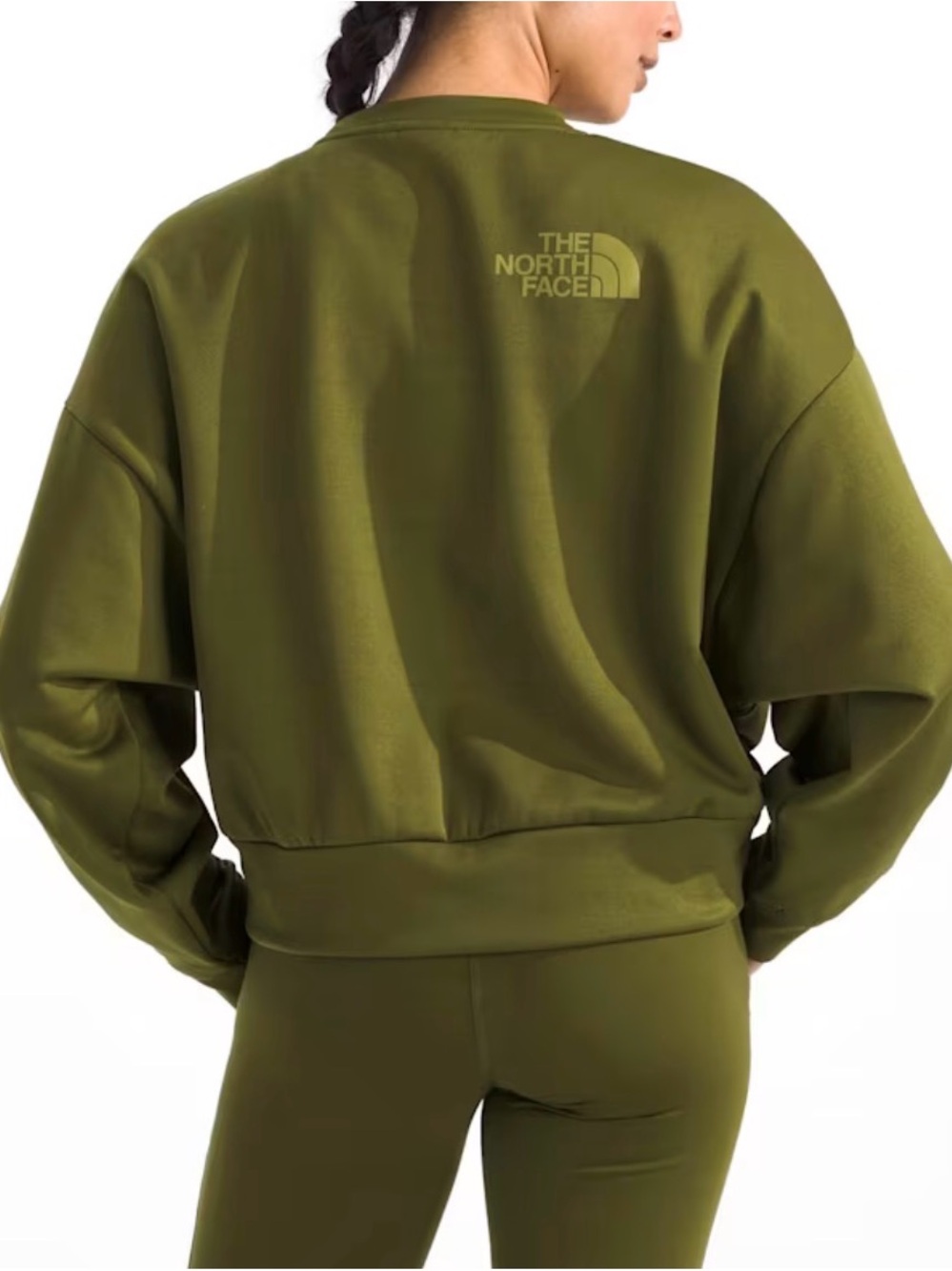 The North Face Horizon Fleece Olive Cropped Crewneck Pullover in Forest Olive
